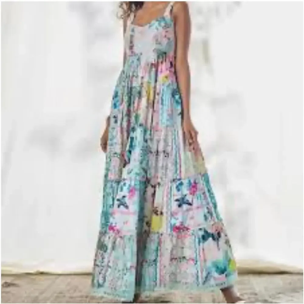 HEMANT &‎ NANDITA Teien Floral empire waist maxi Cotton Dress xs nwt - Picture 2 of 15